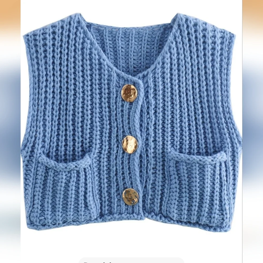 Blue Knit Women's Sweater Vest - Picture 4 of 4